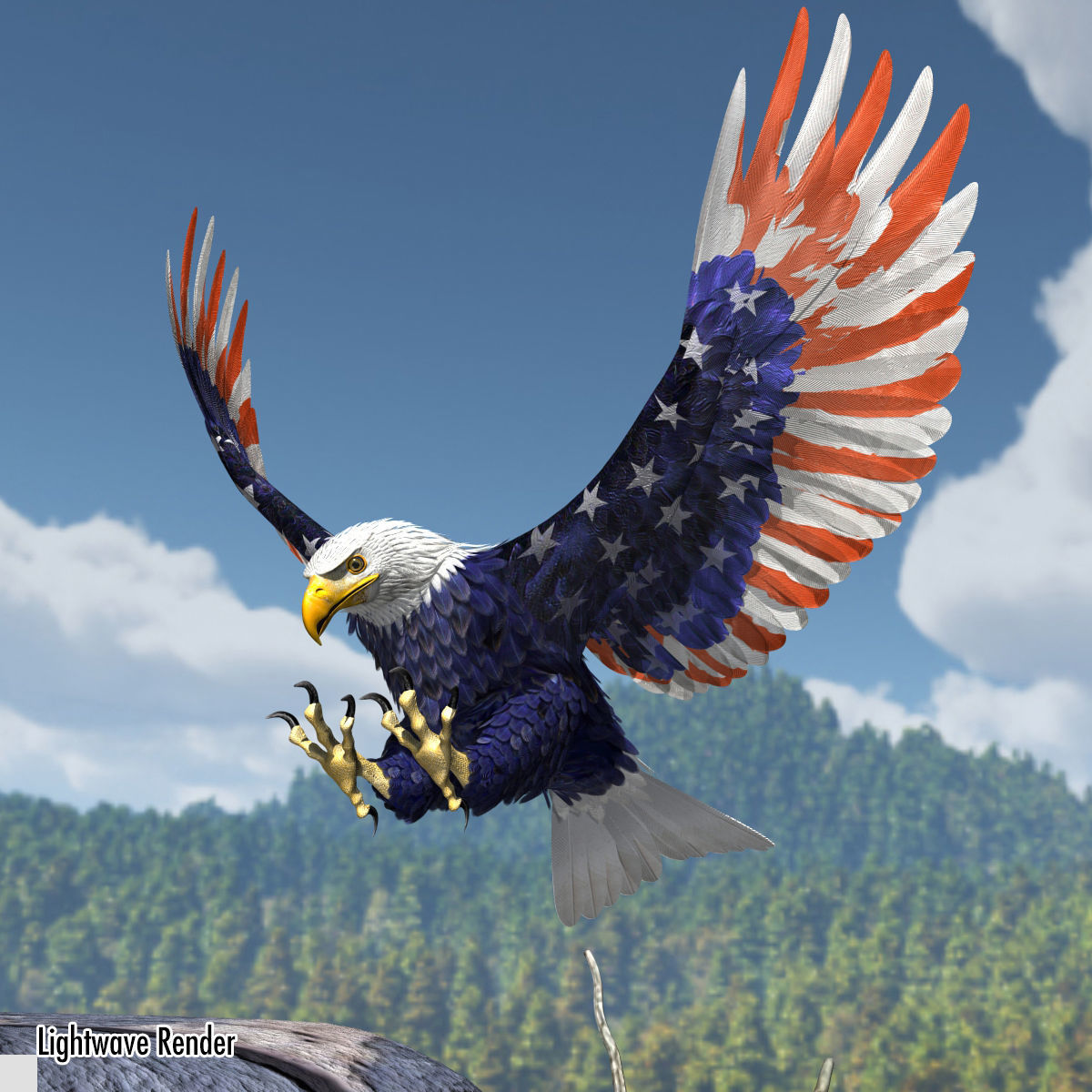 Bald Eagle 2 Stars And Stripes 3D model_16