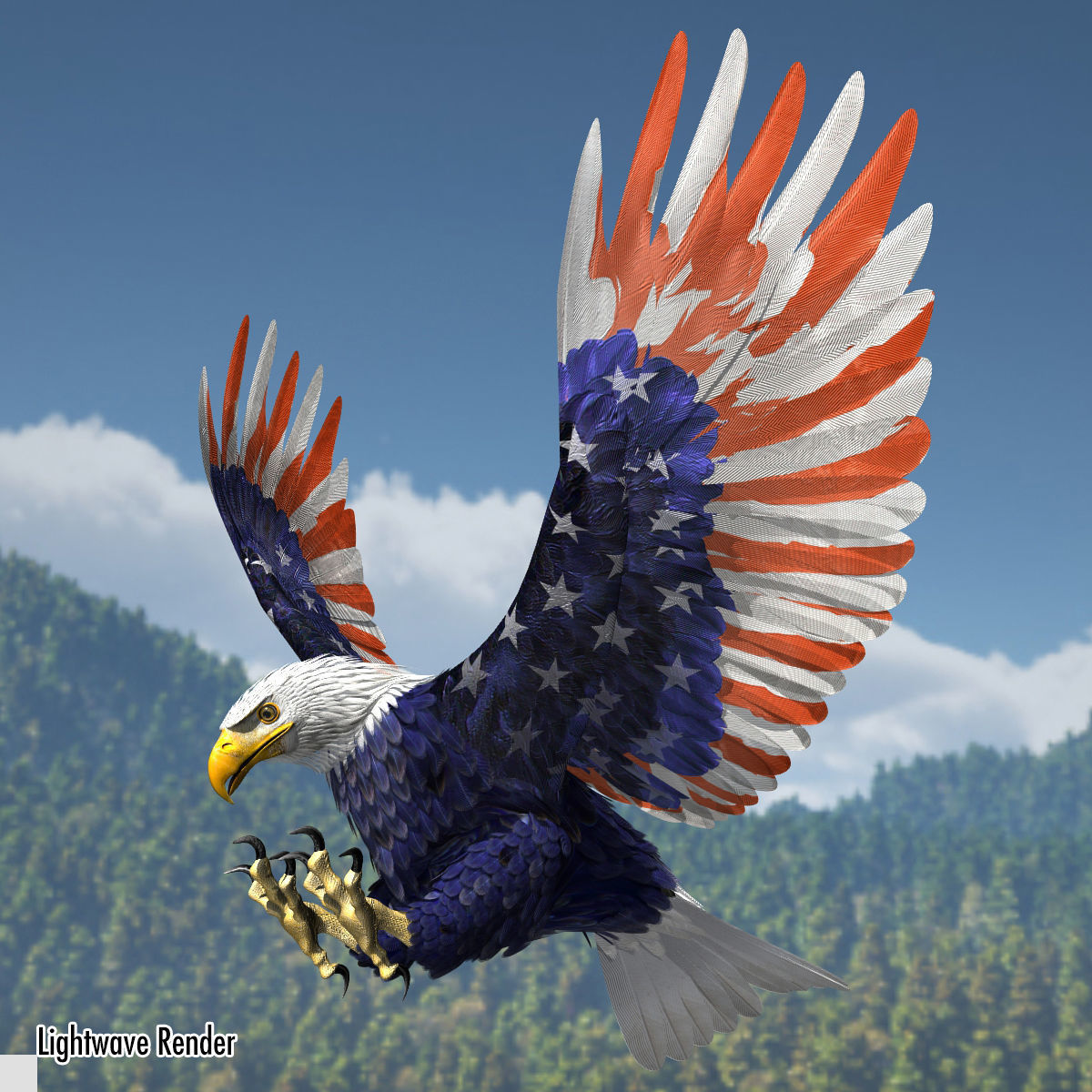 Bald Eagle 2 Stars And Stripes 3D model_15