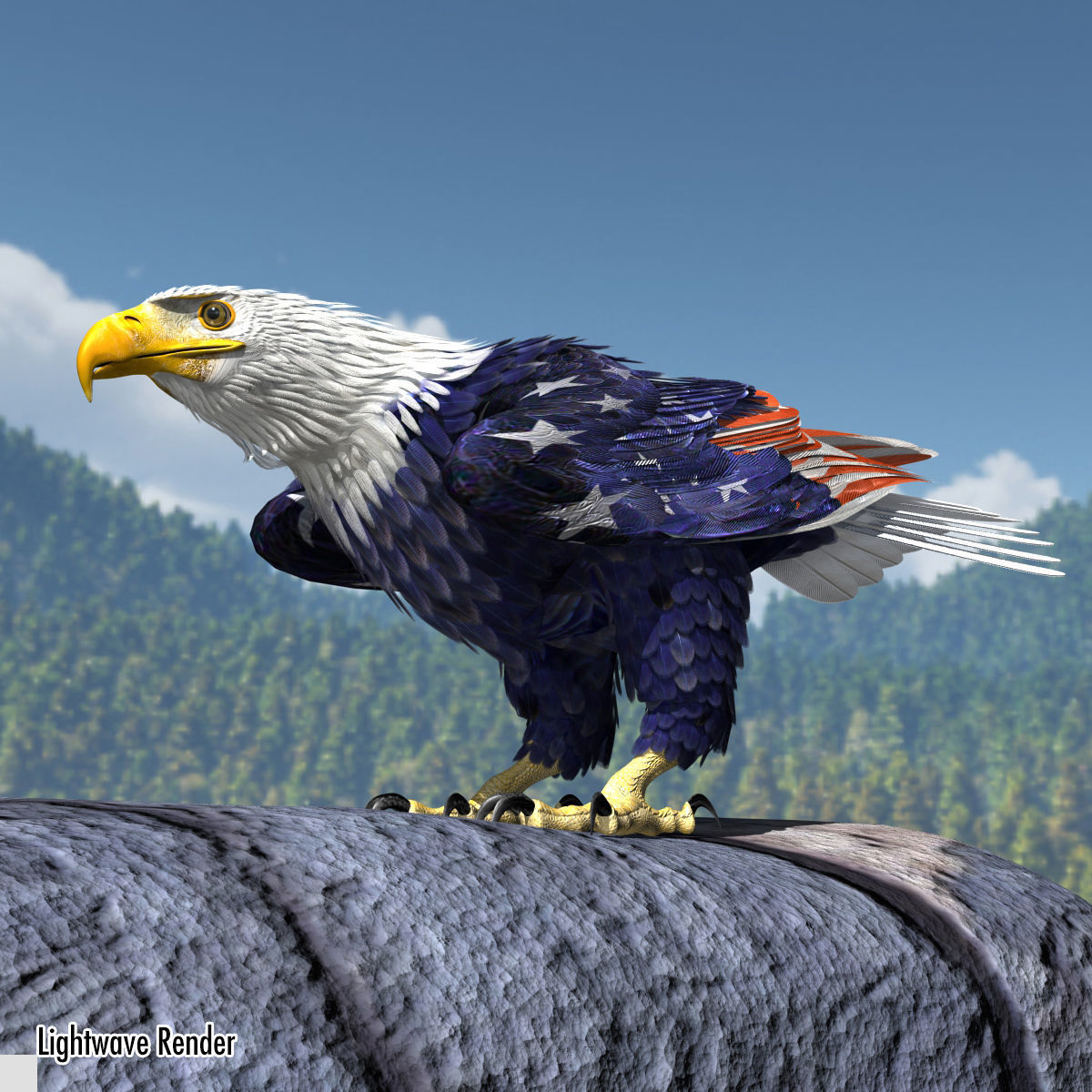 Bald Eagle 2 Stars And Stripes 3D model_11