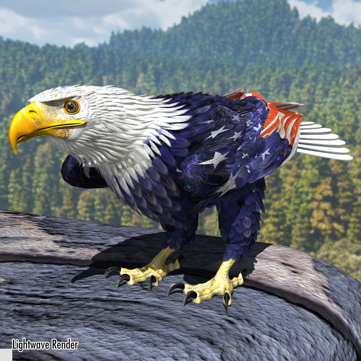 Bald Eagle 2 Stars And Stripes 3D model_12