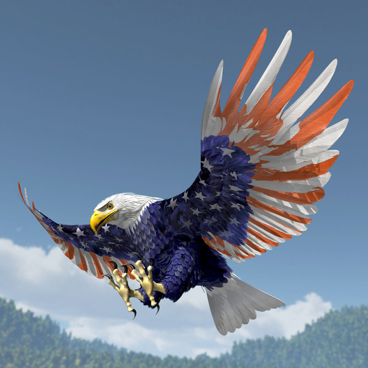 Bald Eagle 2 Stars And Stripes 3D model_4