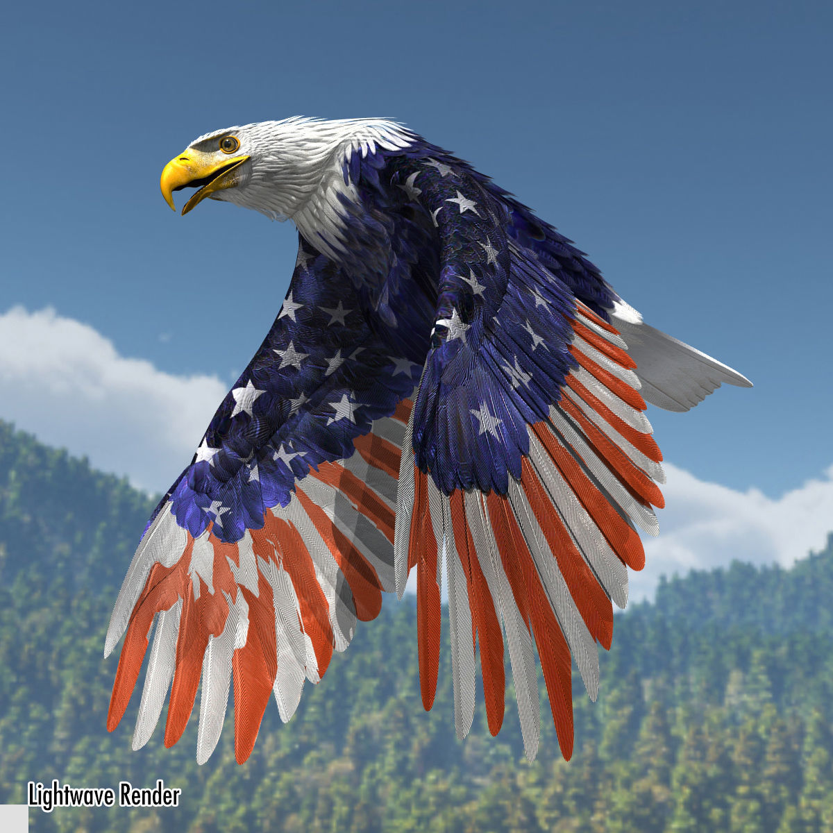 Bald Eagle 2 Stars And Stripes 3D model_9
