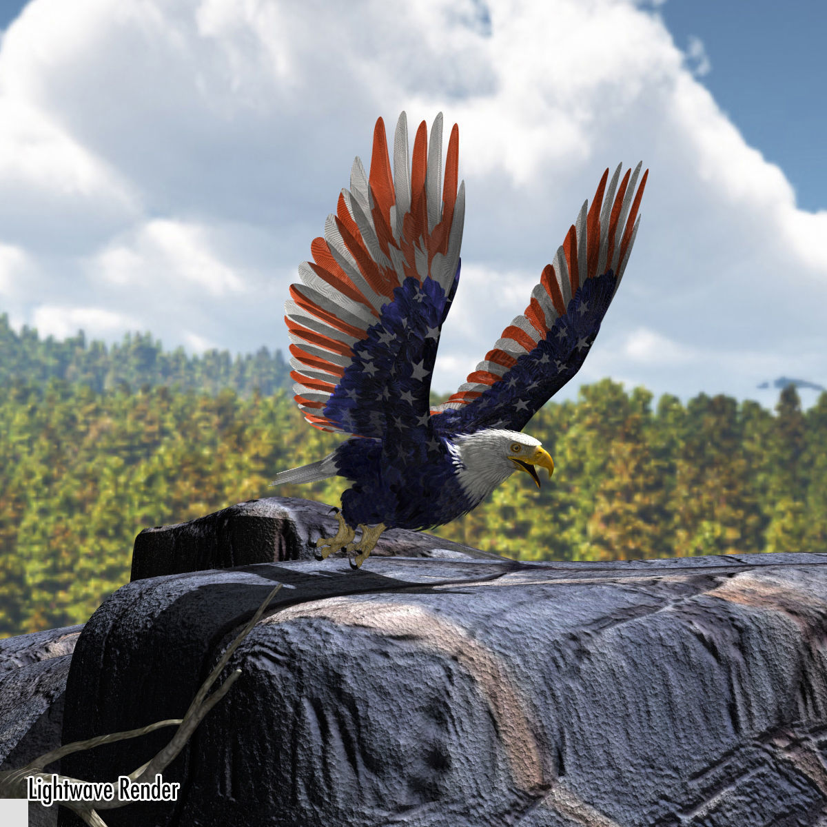 Bald Eagle 2 Stars And Stripes 3D model_14