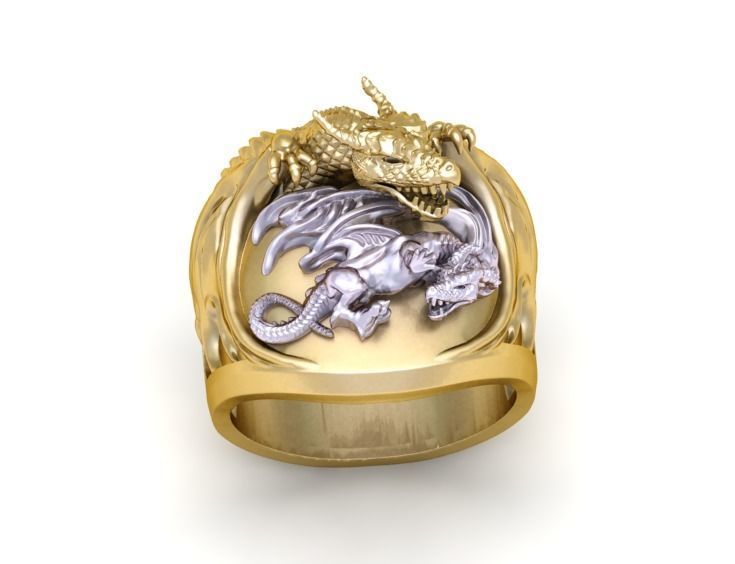 DRAGON-RING gold and silver dragon ring 3D print model_1