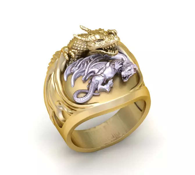 DRAGON-RING gold and silver dragon ring 3D print model_0