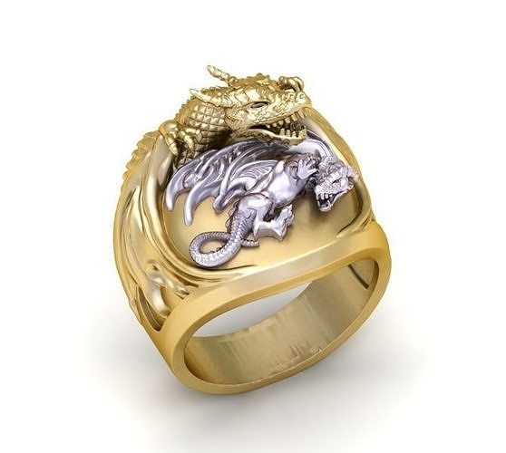 DRAGON-RING gold and silver dragon ring 3D print model