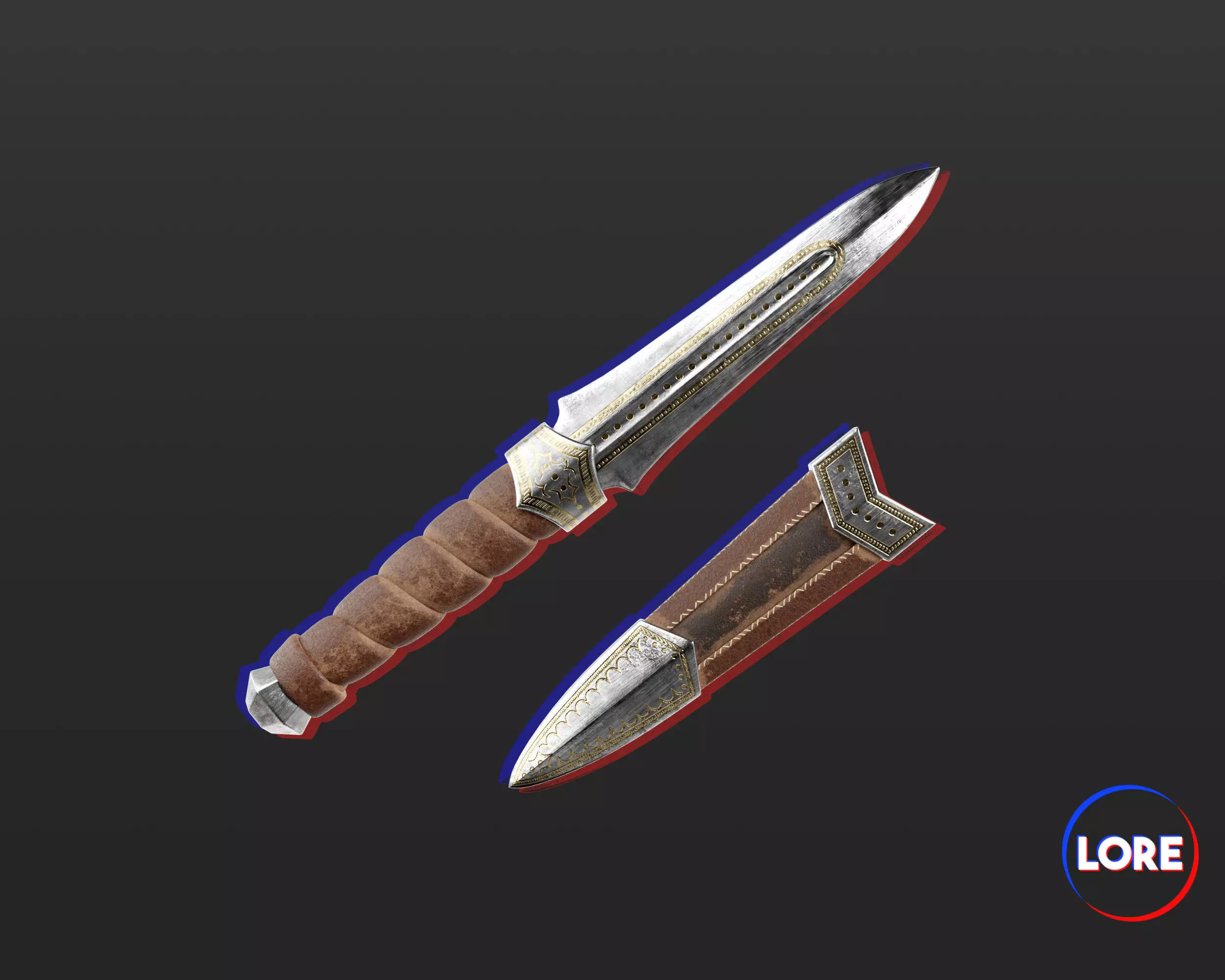 Medieval Noble Weapon Knife Low-poly 3D model_0
