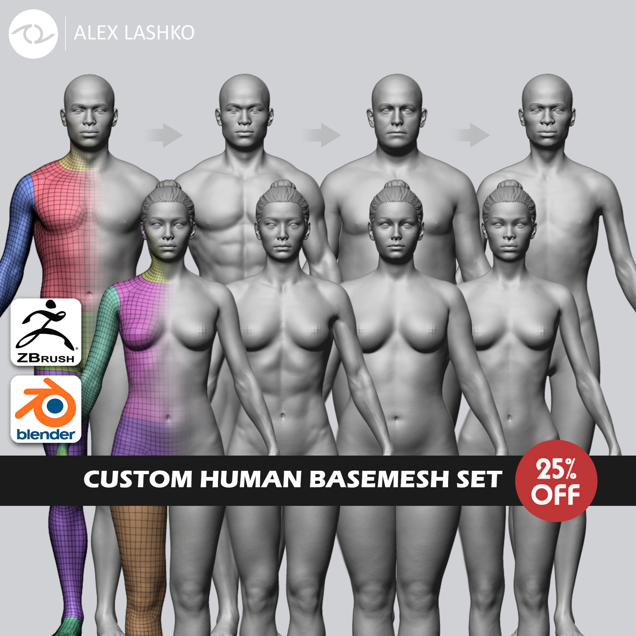 Custom Human Basemesh Set 3D Model Collection_0