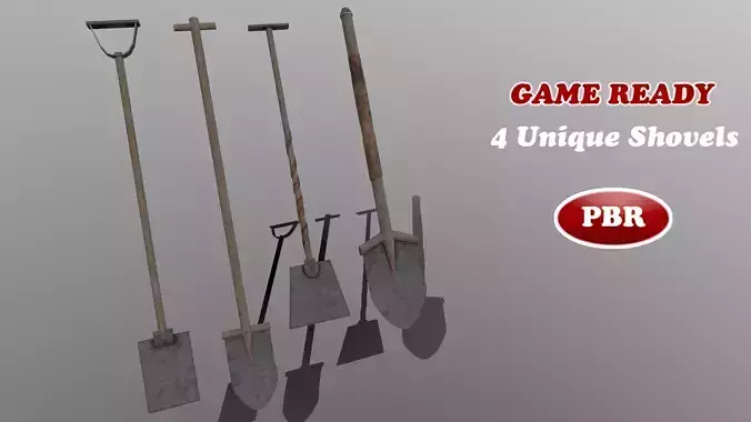 Low Poly Shovel four shovels Low-poly 3D model