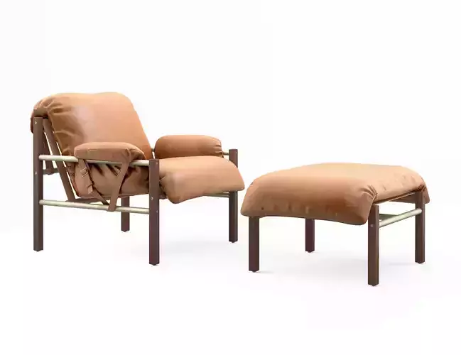 Bassam Fellows Sling Club chair and Ottoman 3D model