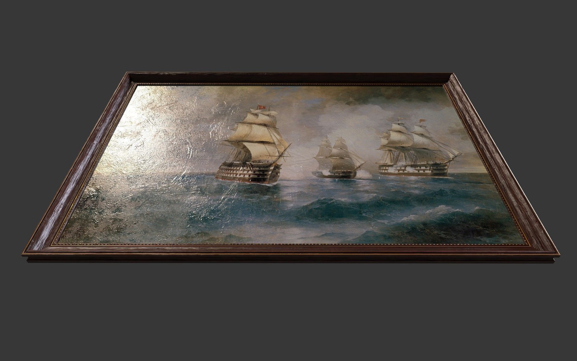 Wooden Frame With Painting Low-poly 3D model_4