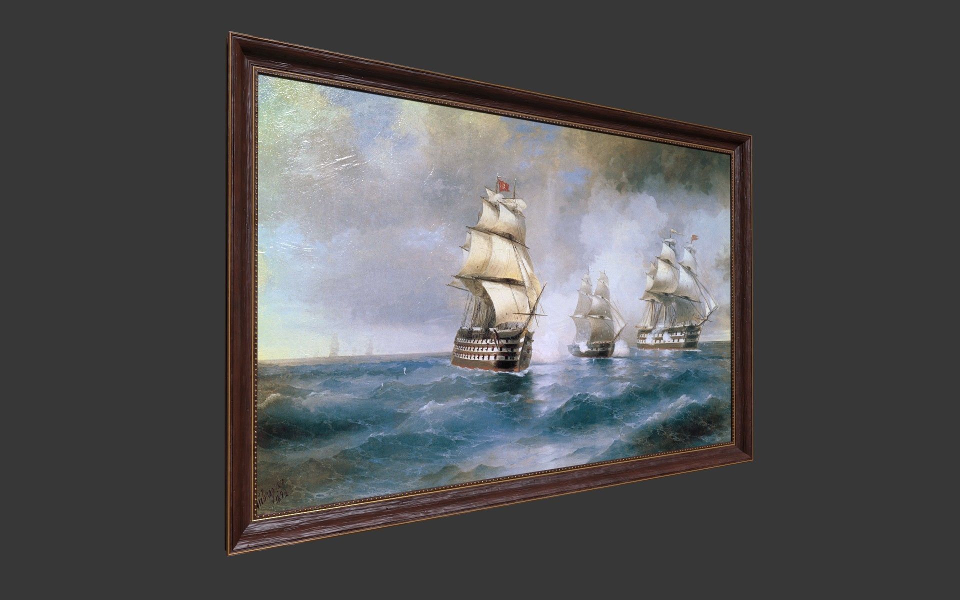 Wooden Frame With Painting Low-poly 3D model_2