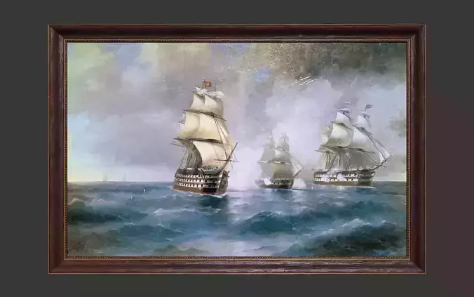 Wooden Frame With Painting Low-poly 3D model