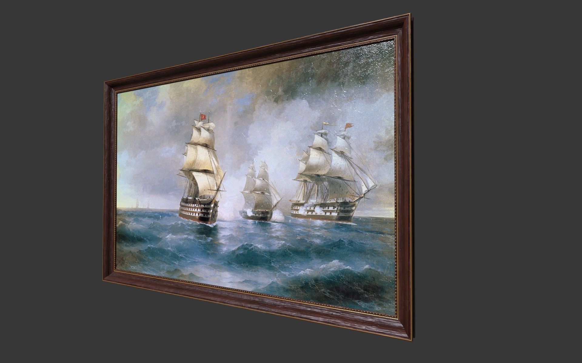 Wooden Frame With Painting Low-poly 3D model_3