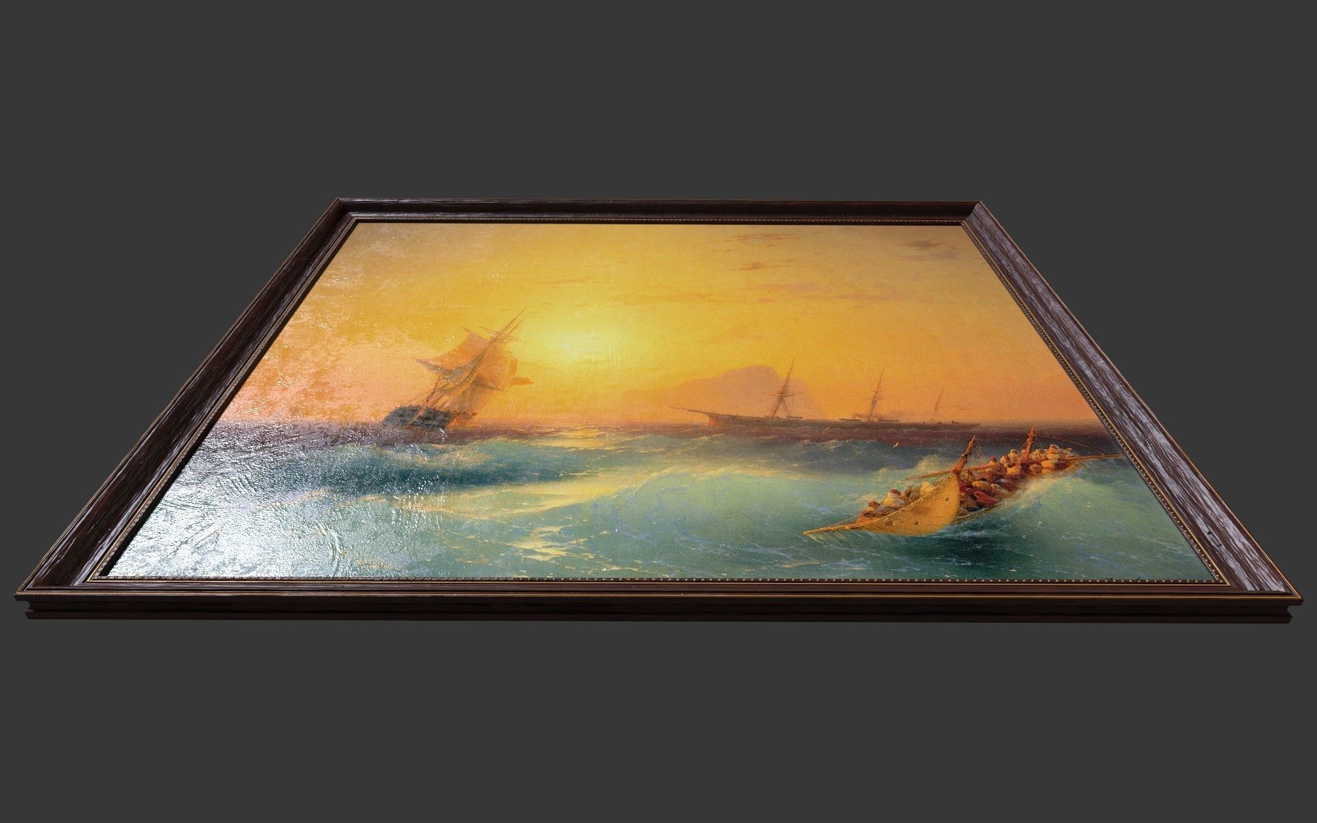 Wooden Frame With Painting Low-poly 3D model_4