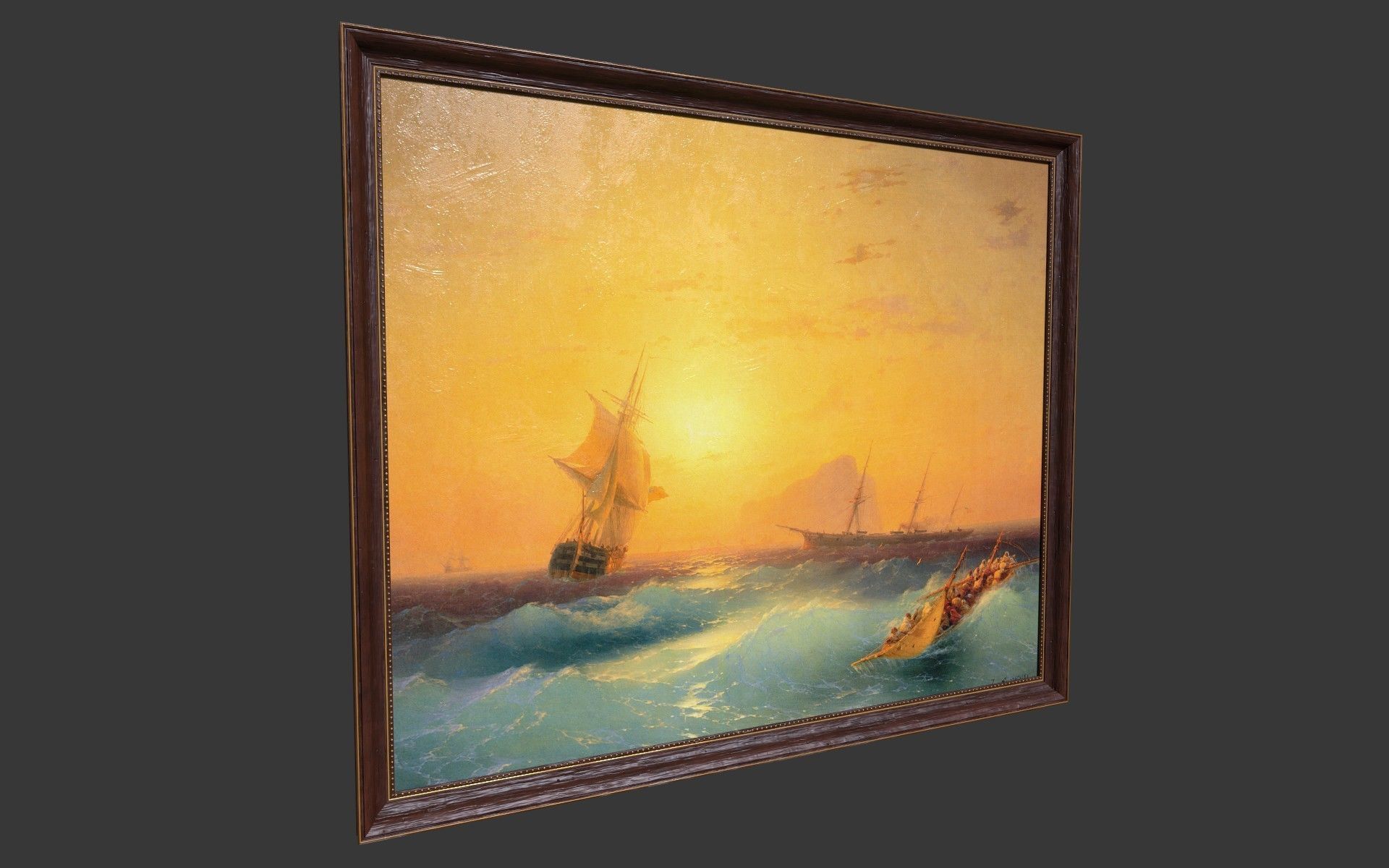 Wooden Frame With Painting Low-poly 3D model_2