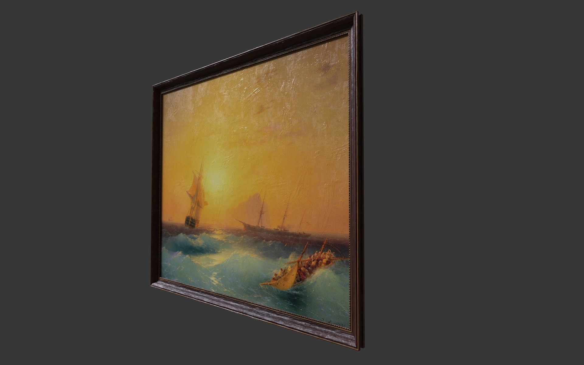 Wooden Frame With Painting Low-poly 3D model_3