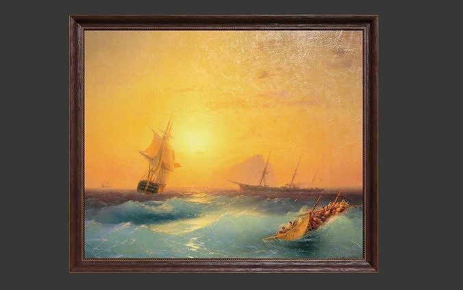 Wooden Frame With Painting Low-poly 3D model