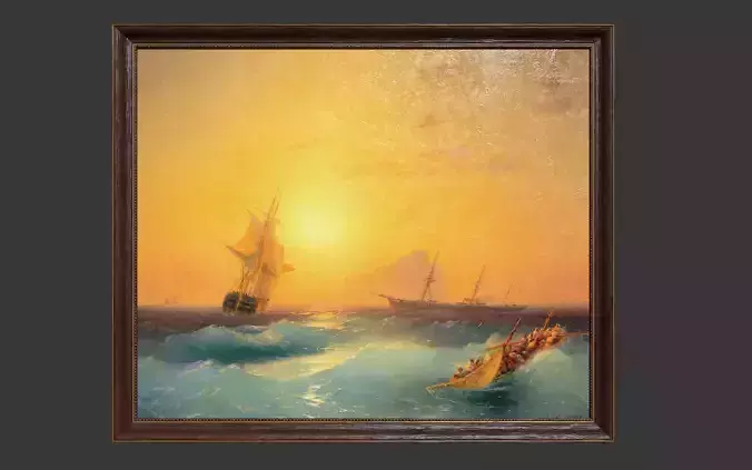 Wooden Frame With Painting Low-poly 3D model