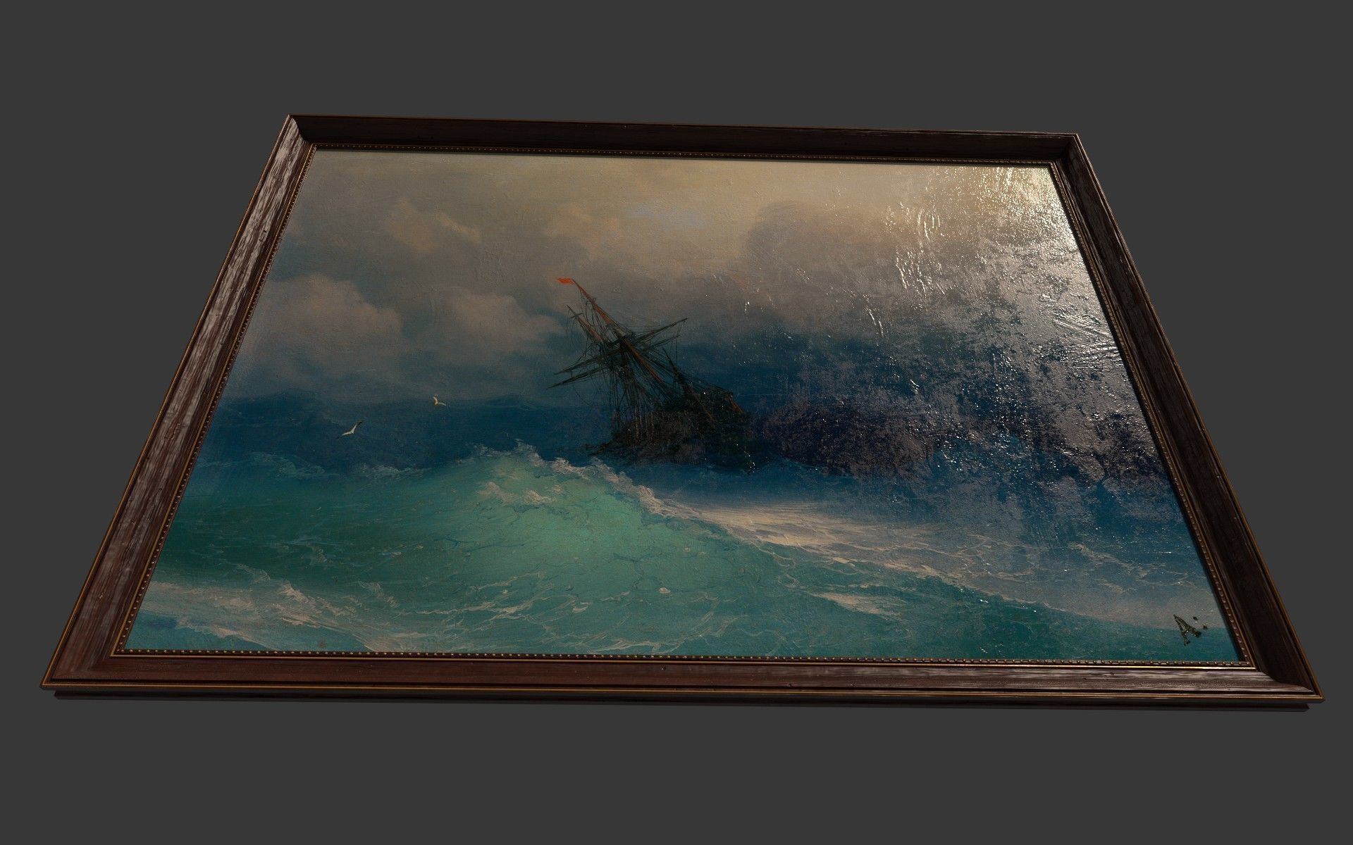 Wooden Frame With Sea Painting Low-poly 3D model_4
