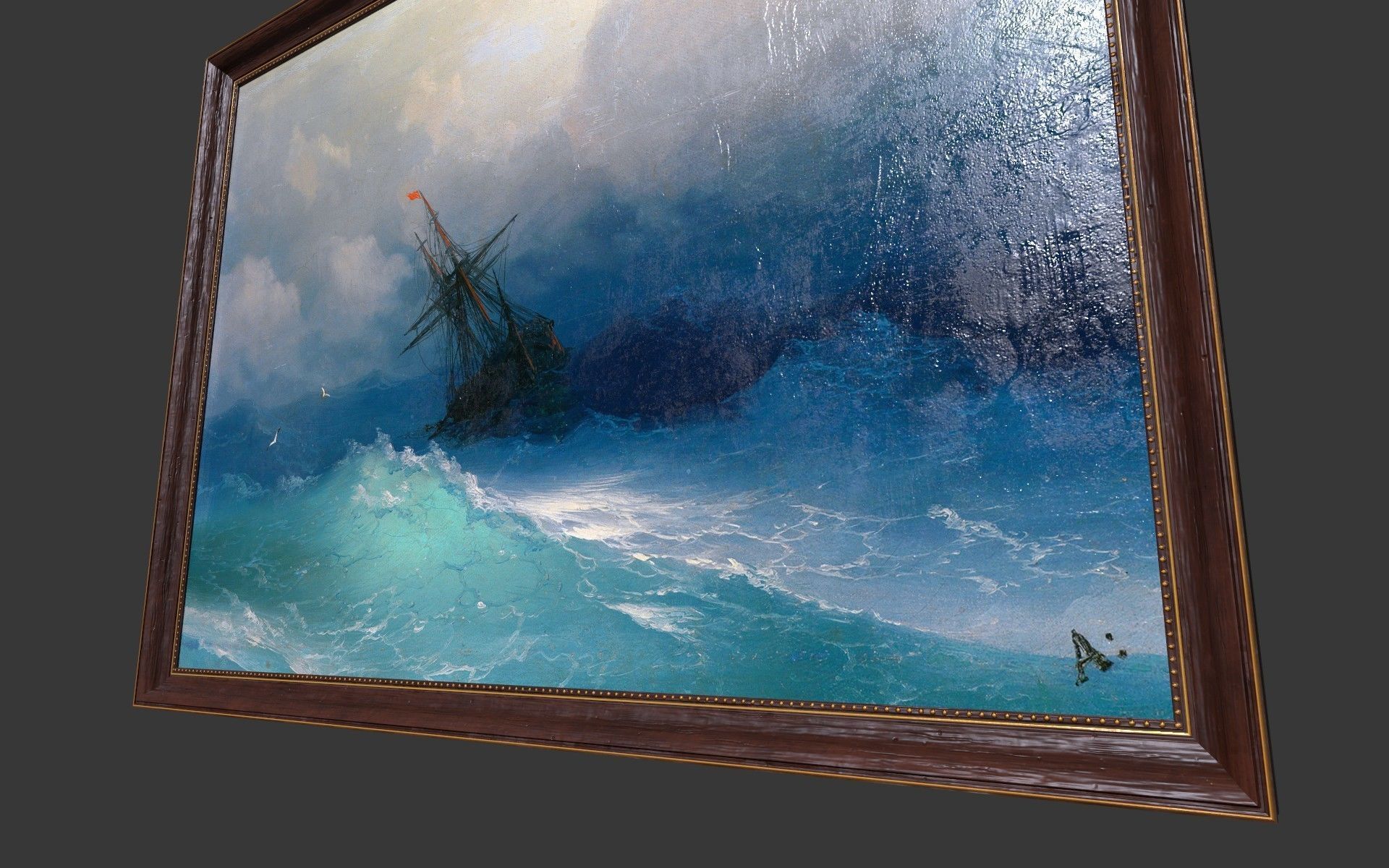 Wooden Frame With Sea Painting Low-poly 3D model_3