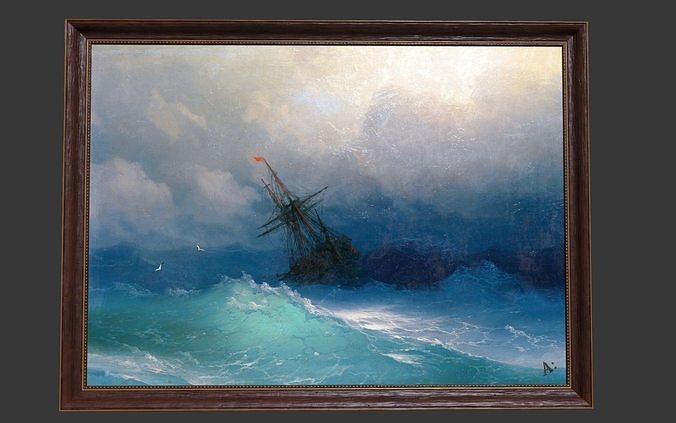 Wooden Frame With Sea Painting Low-poly 3D model
