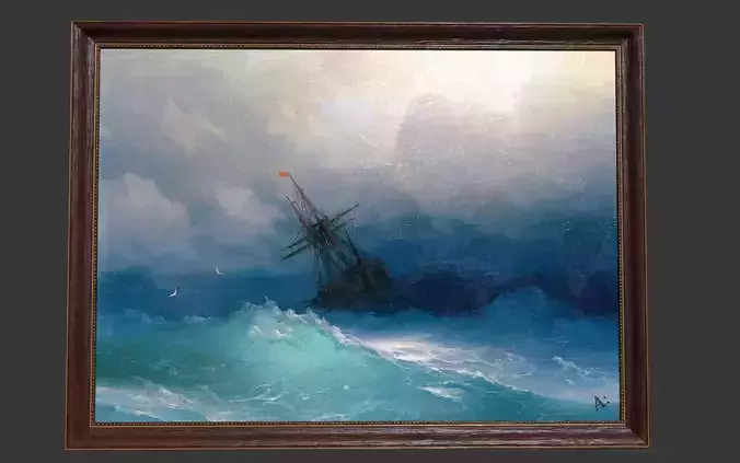 Wooden Frame With Sea Painting Low-poly 3D model