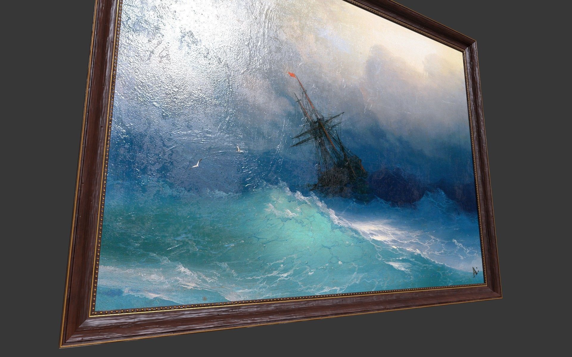 Wooden Frame With Sea Painting Low-poly 3D model_2