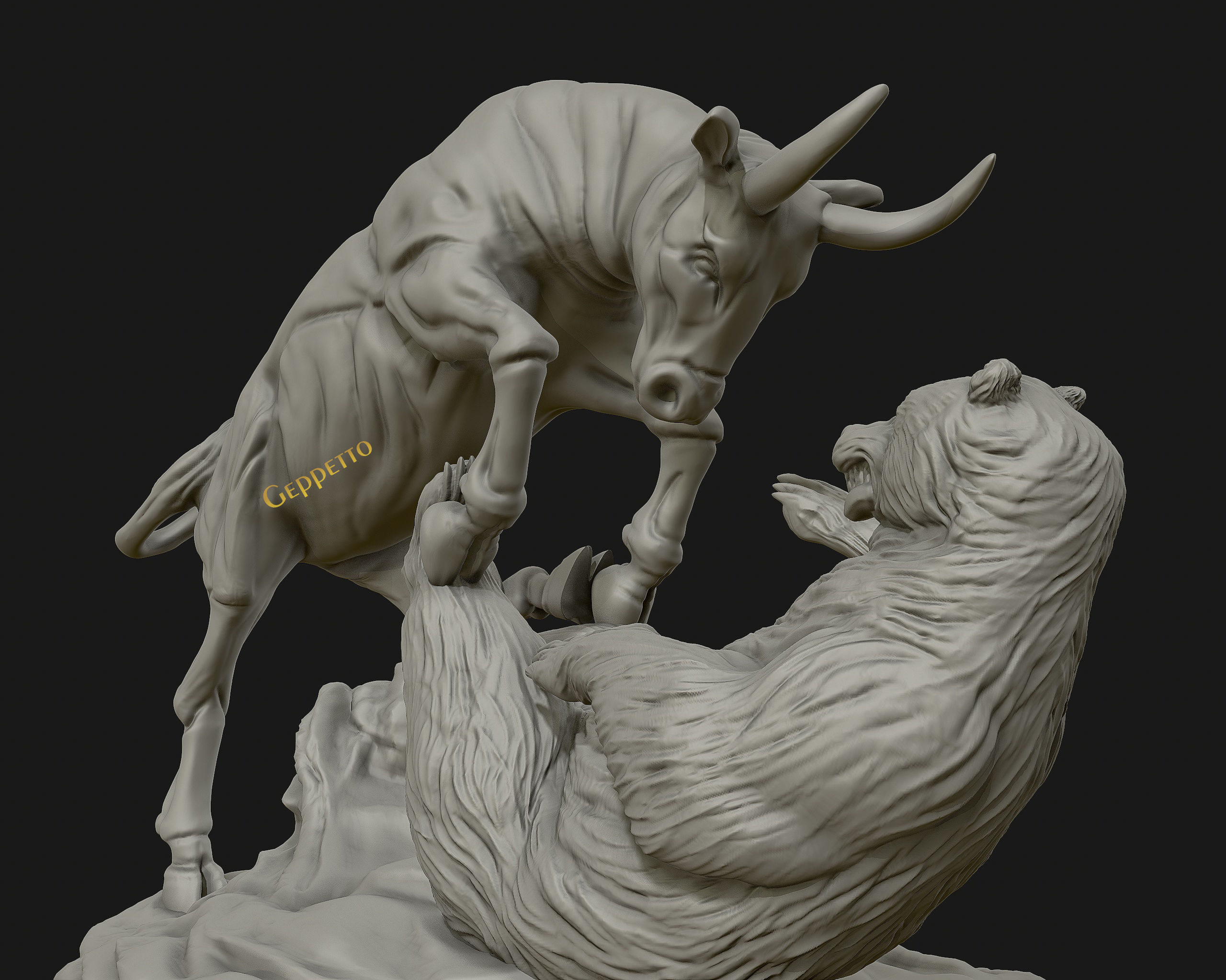 Bull vs Bear sculpture Ready to Print 3D print model_15