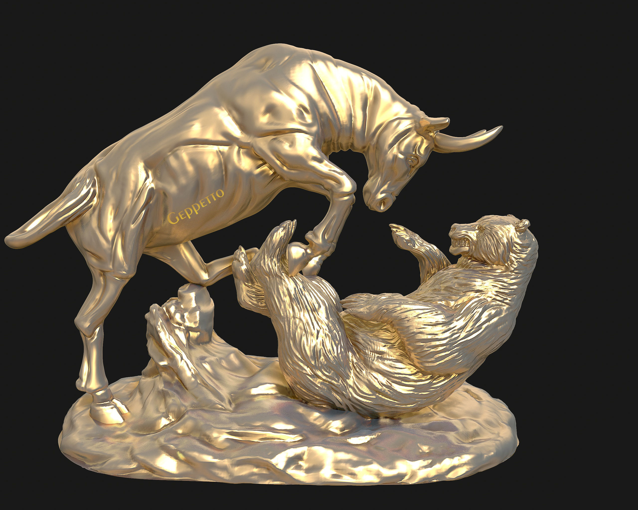 Bull vs Bear sculpture Ready to Print 3D print model_24