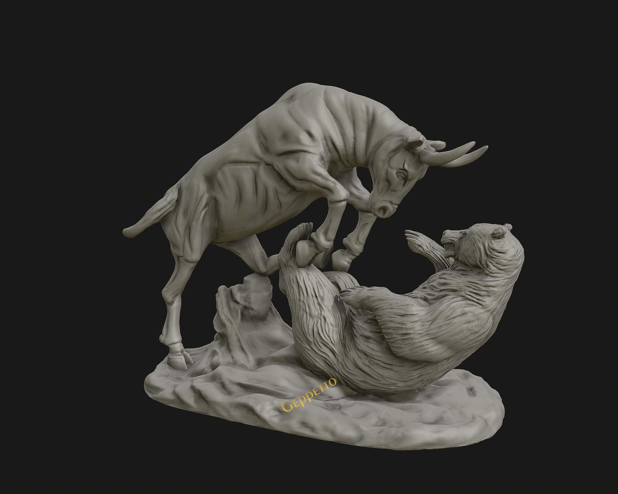 Bull vs Bear sculpture Ready to Print 3D print model_14