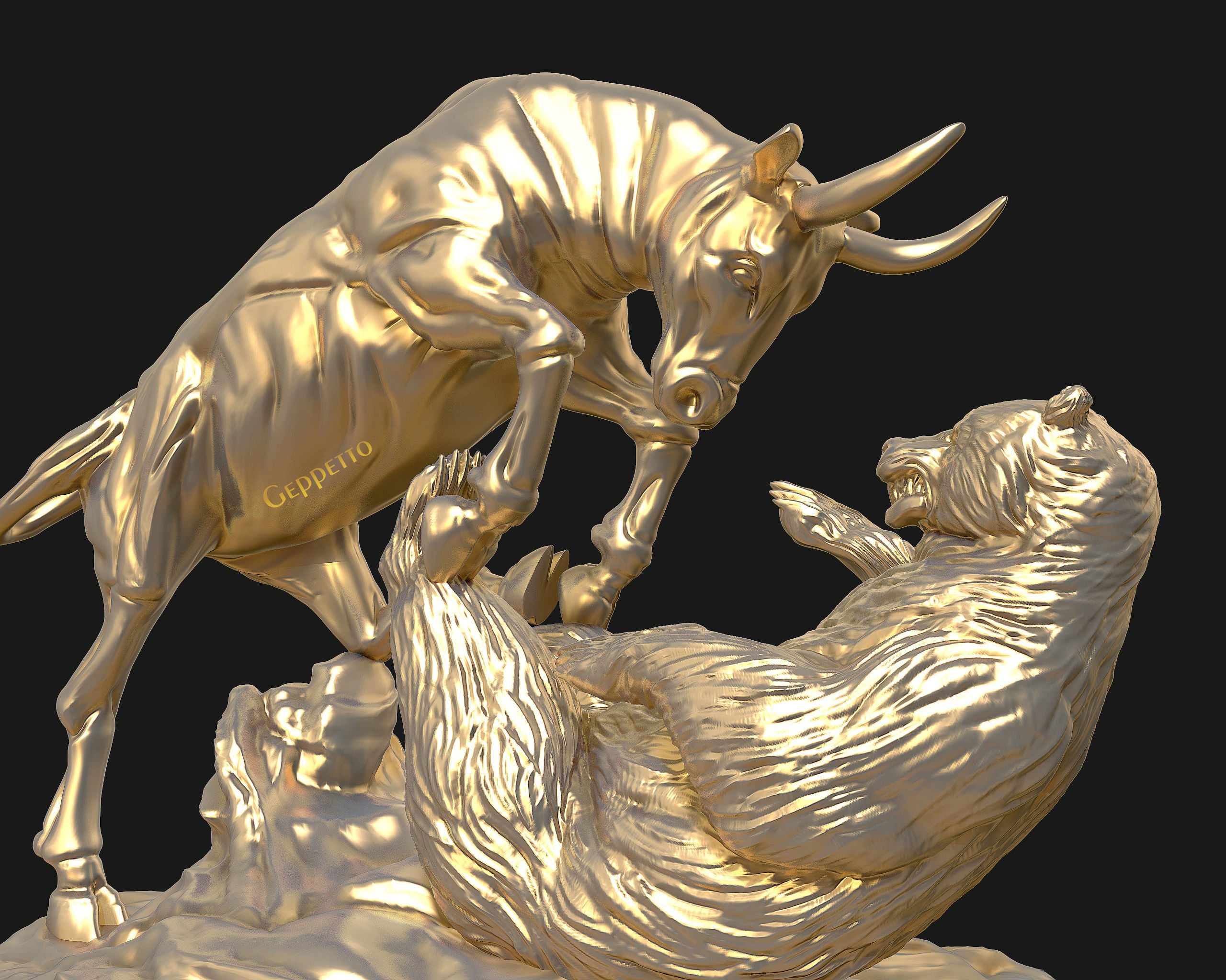Bull vs Bear sculpture Ready to Print 3D print model_13
