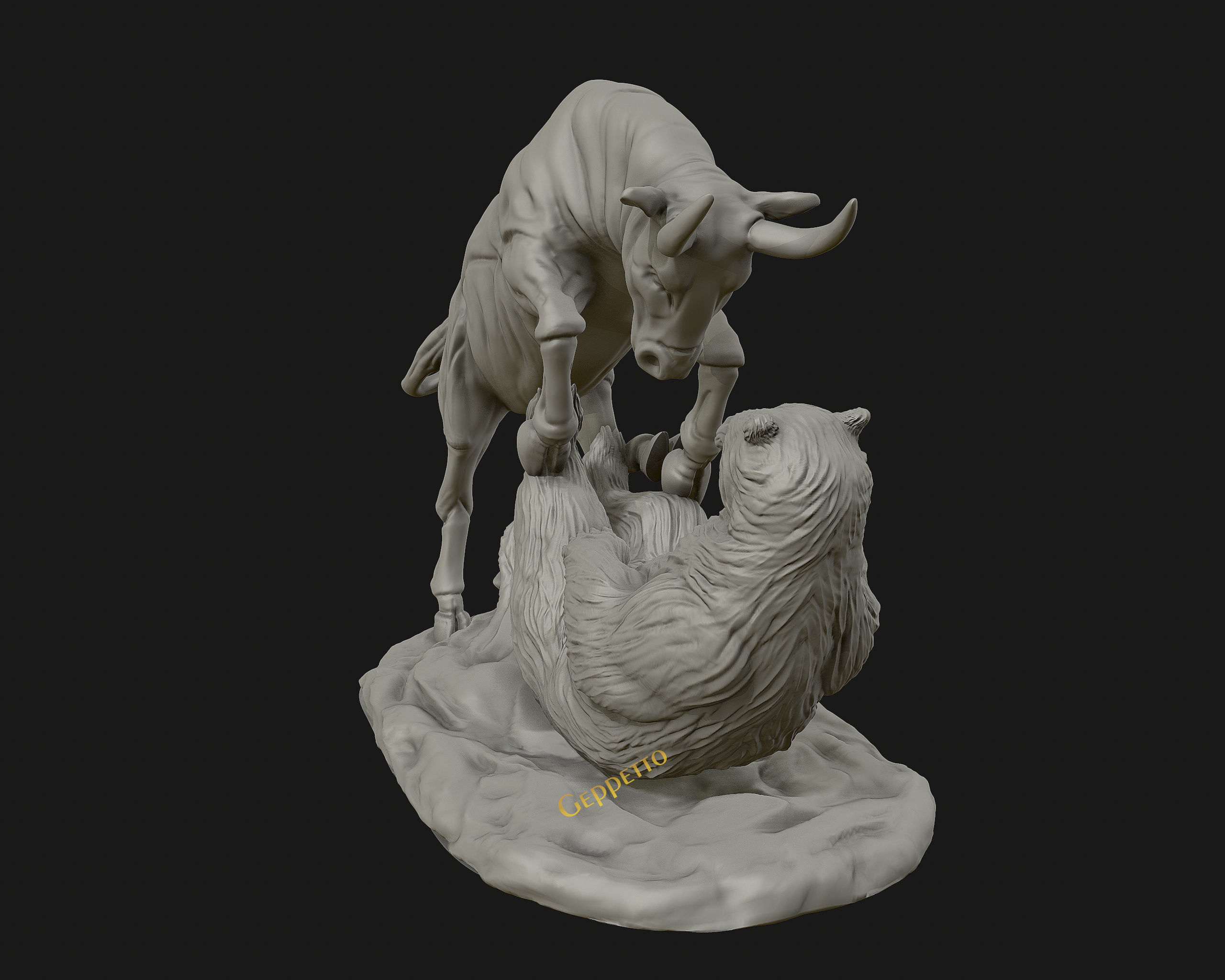 Bull vs Bear sculpture Ready to Print 3D print model_31