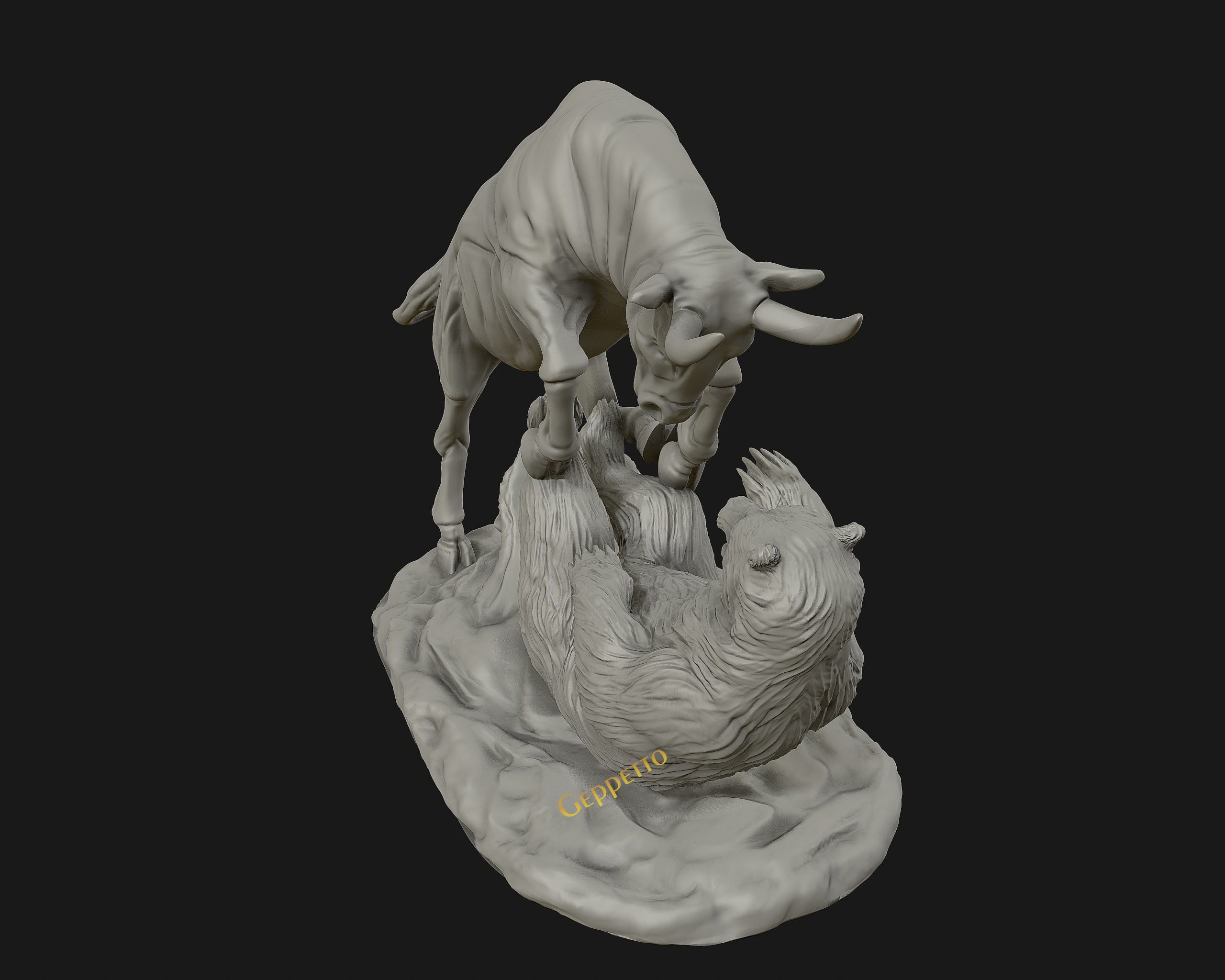 Bull vs Bear sculpture Ready to Print 3D print model_4