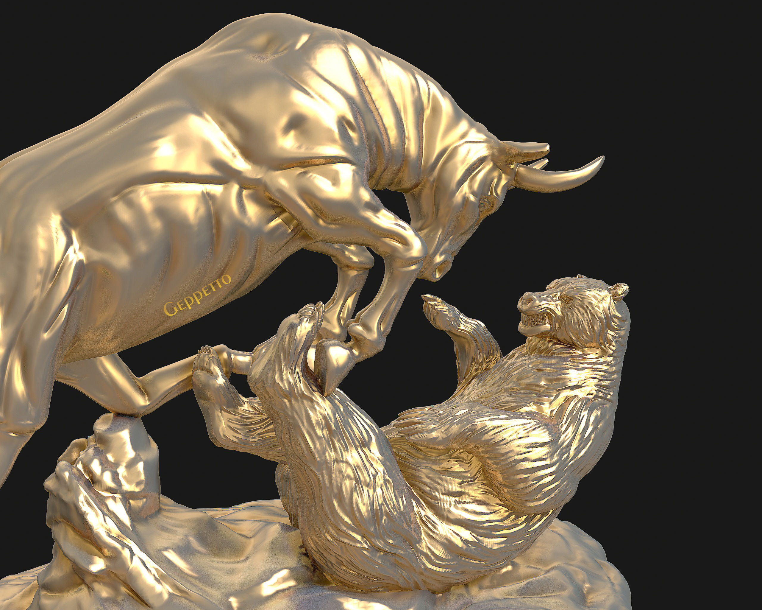 Bull vs Bear sculpture Ready to Print 3D print model_17