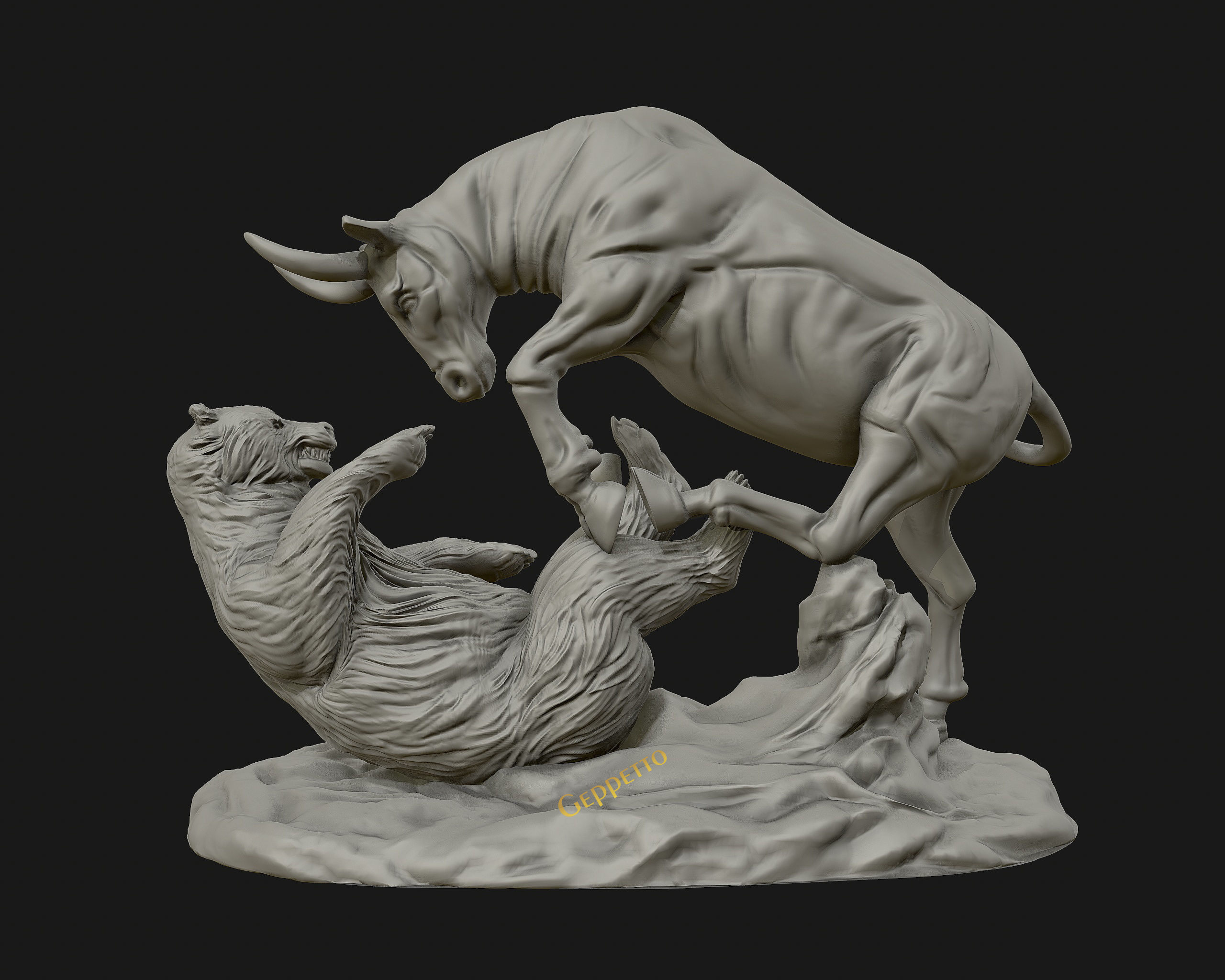 Bull vs Bear sculpture Ready to Print 3D print model_10