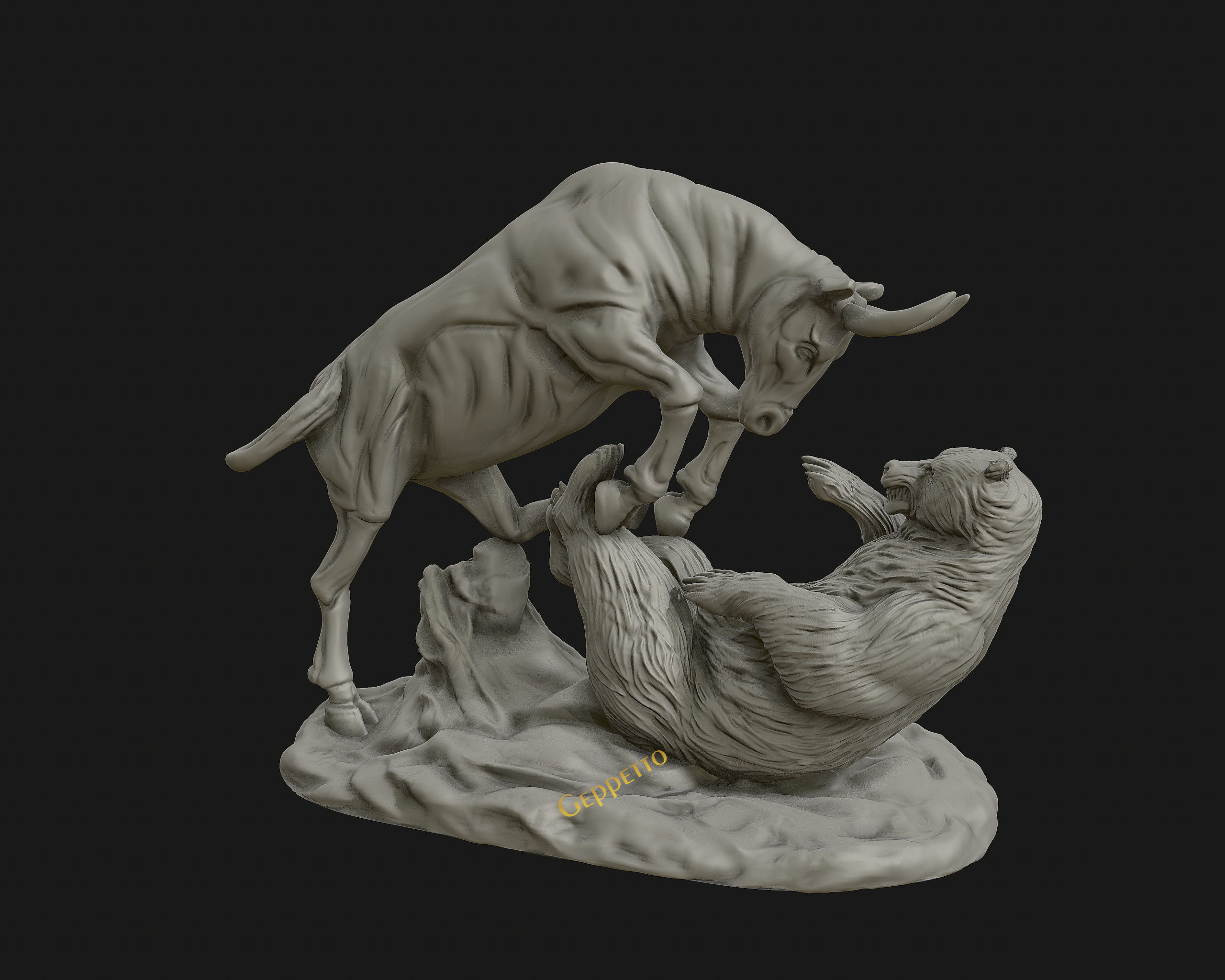 Bull vs Bear sculpture Ready to Print 3D print model_3