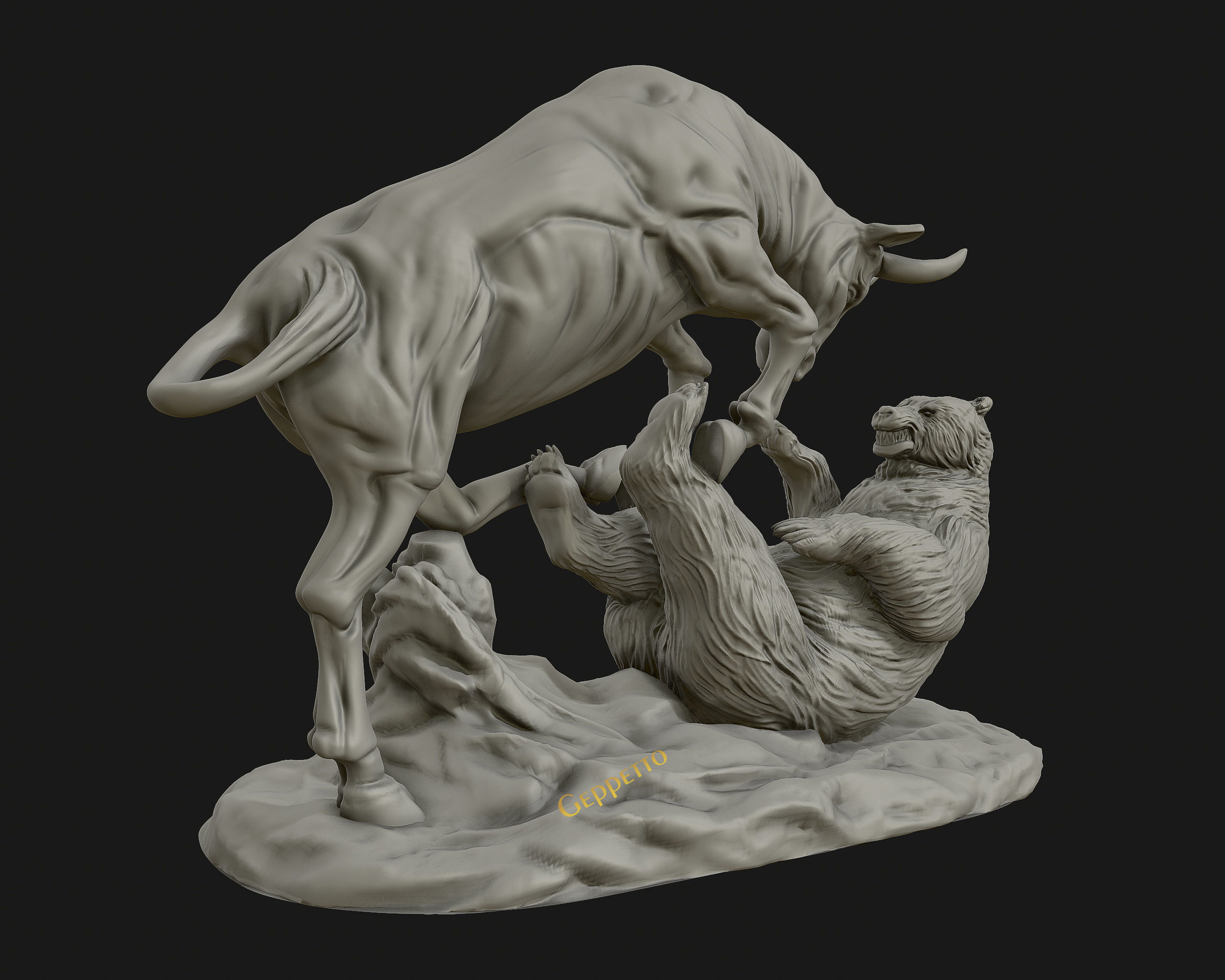 Bull vs Bear sculpture Ready to Print 3D print model_7