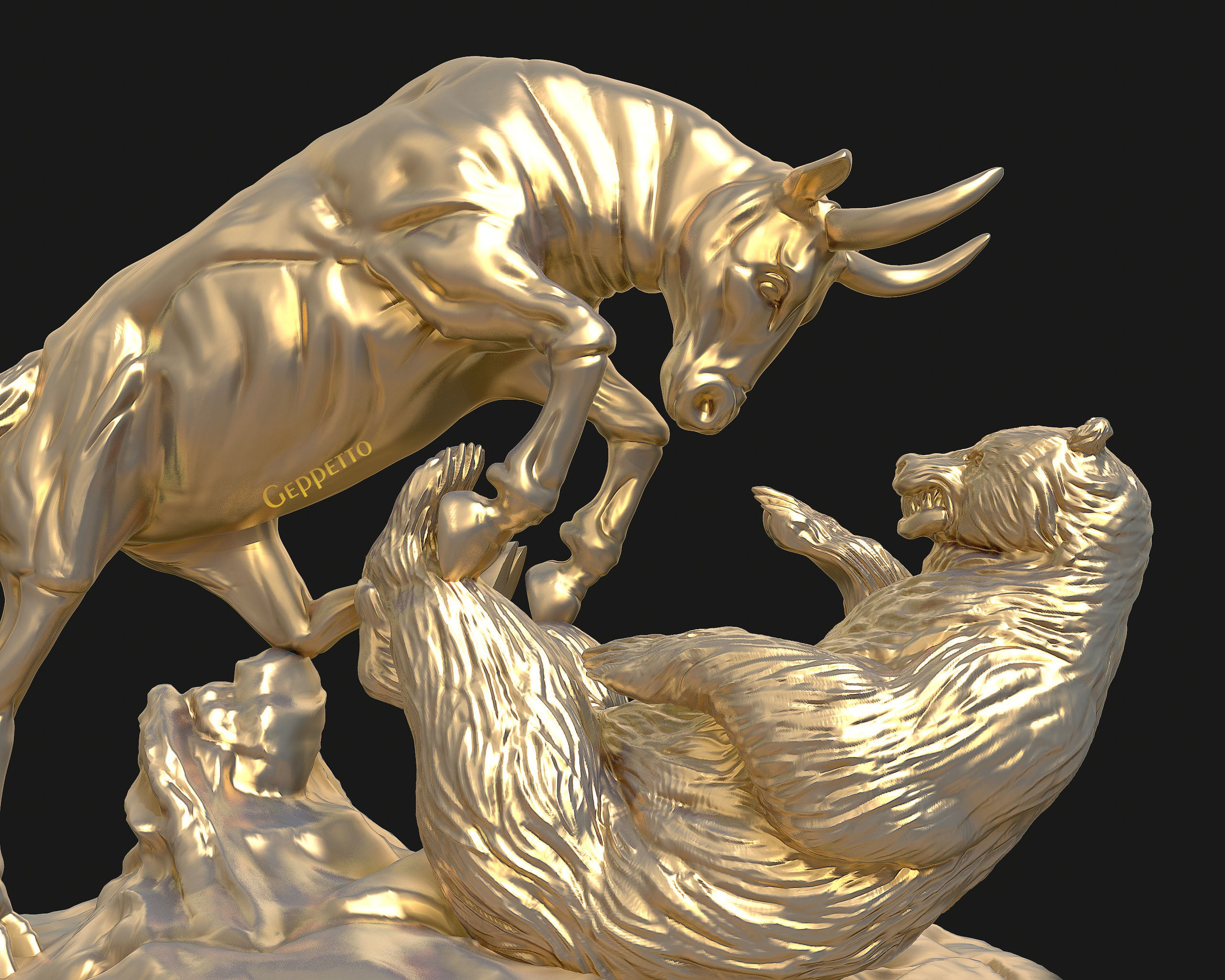 Bull vs Bear sculpture Ready to Print 3D print model_16