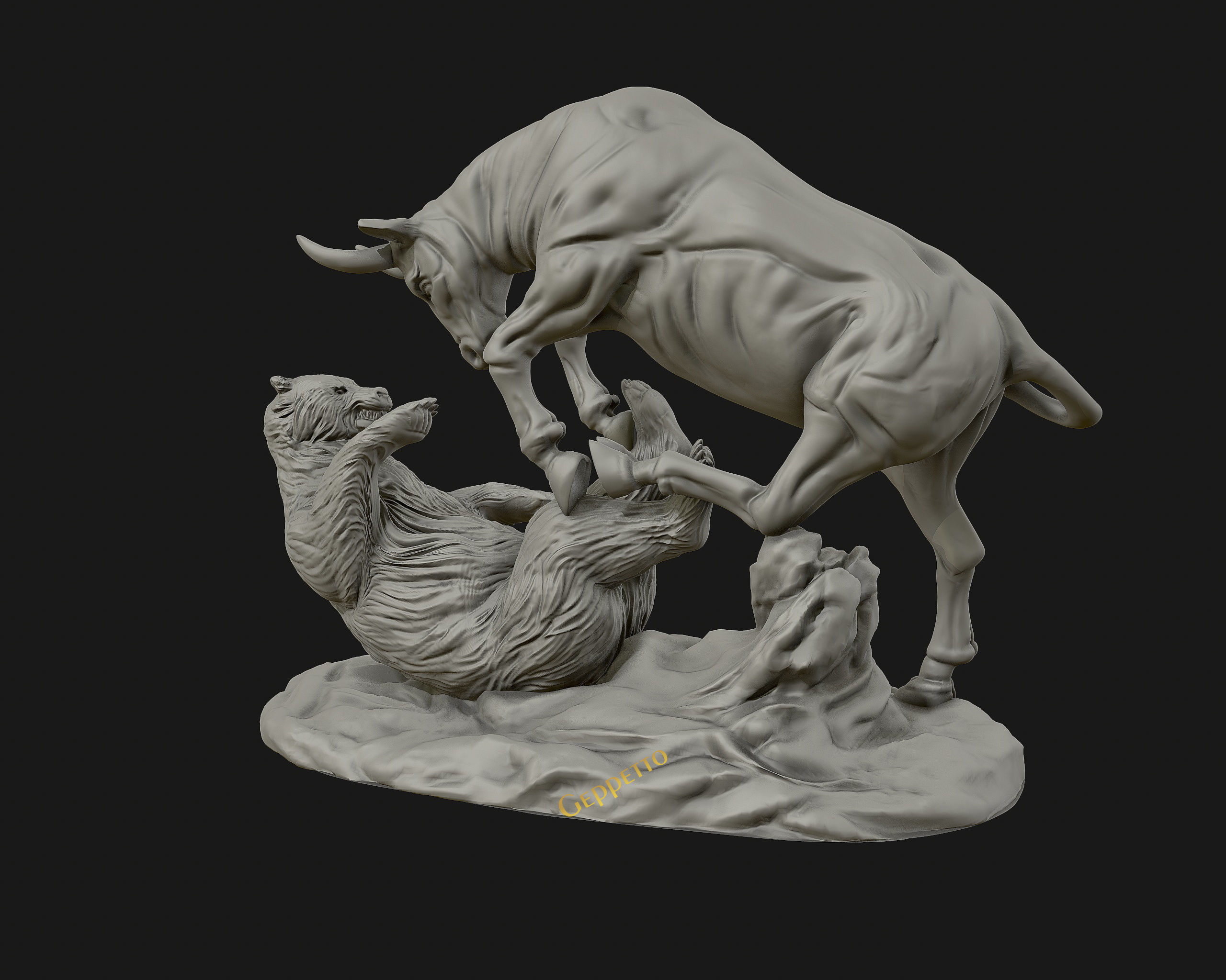 Bull vs Bear sculpture Ready to Print 3D print model_9