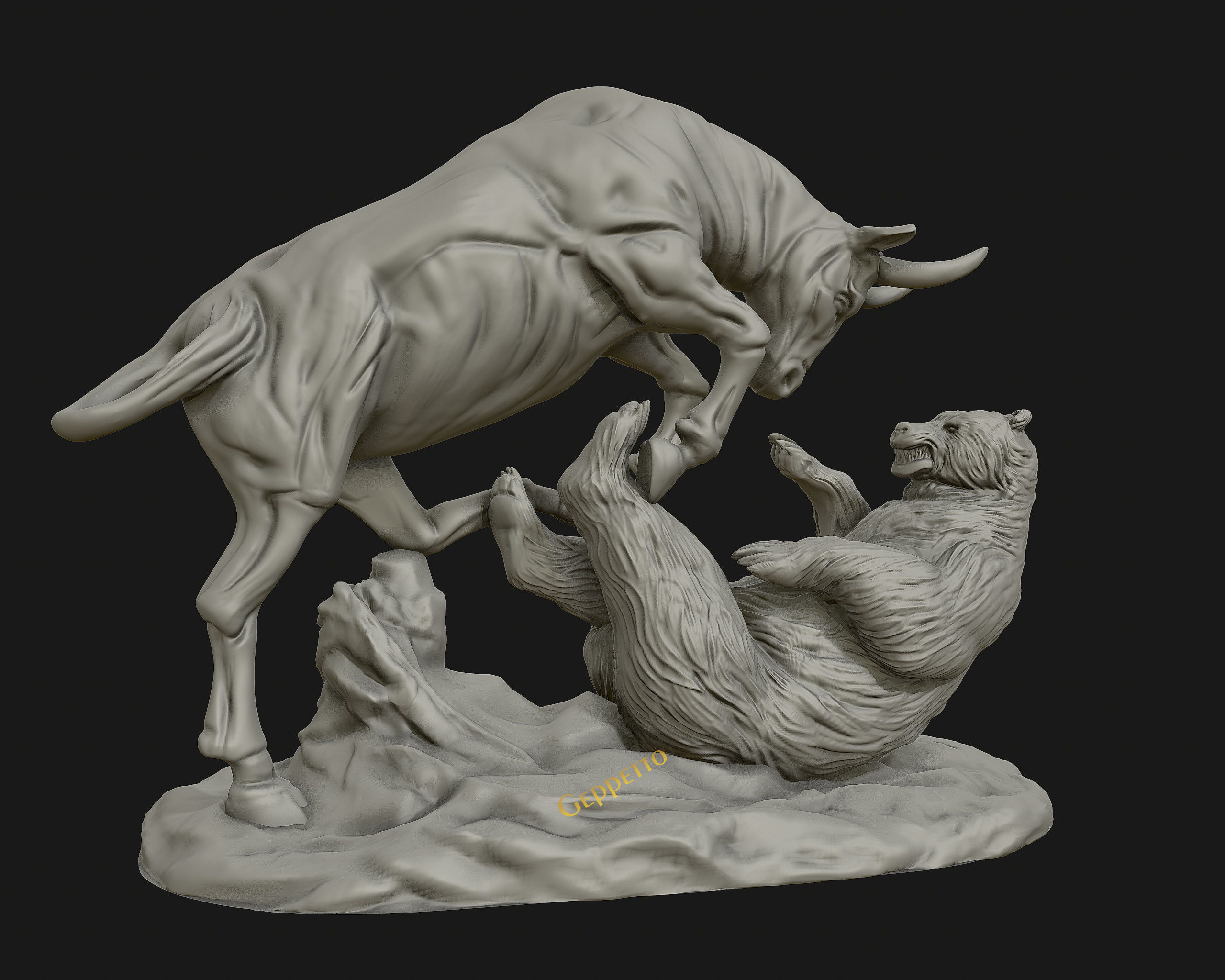 Bull vs Bear sculpture Ready to Print 3D print model_26