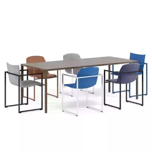 ARCO Frame chairs and Slim table 3D model