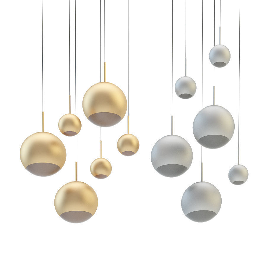 Mirror Ball Pendant Chrome and Gold Light Set 3D model_1