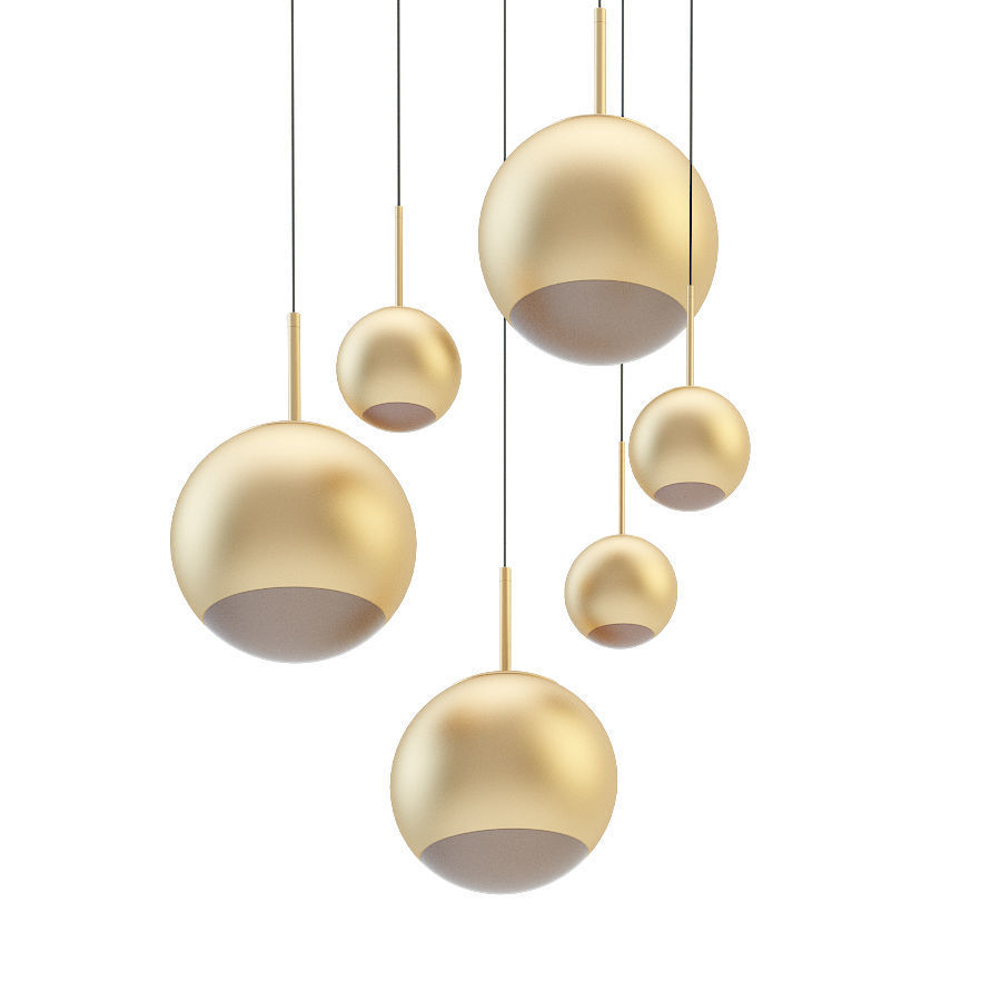 Mirror Ball Pendant Chrome and Gold Light Set 3D model_2