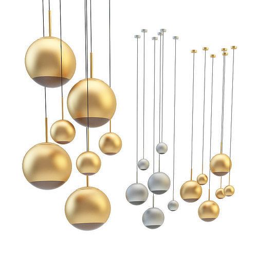 Mirror Ball Pendant Chrome and Gold Light Set 3D model