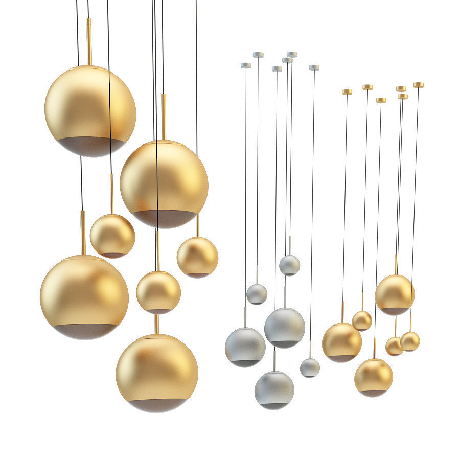 Mirror Ball Pendant Chrome and Gold Light Set 3D model_0