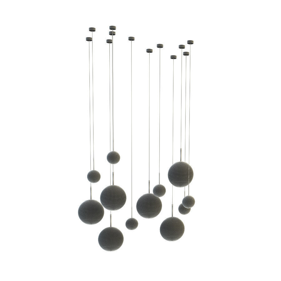 Mirror Ball Pendant Chrome and Gold Light Set 3D model_4