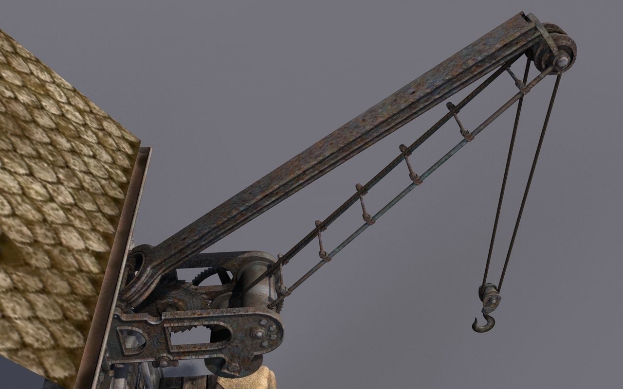 Old port crane on the wall 3D model_4