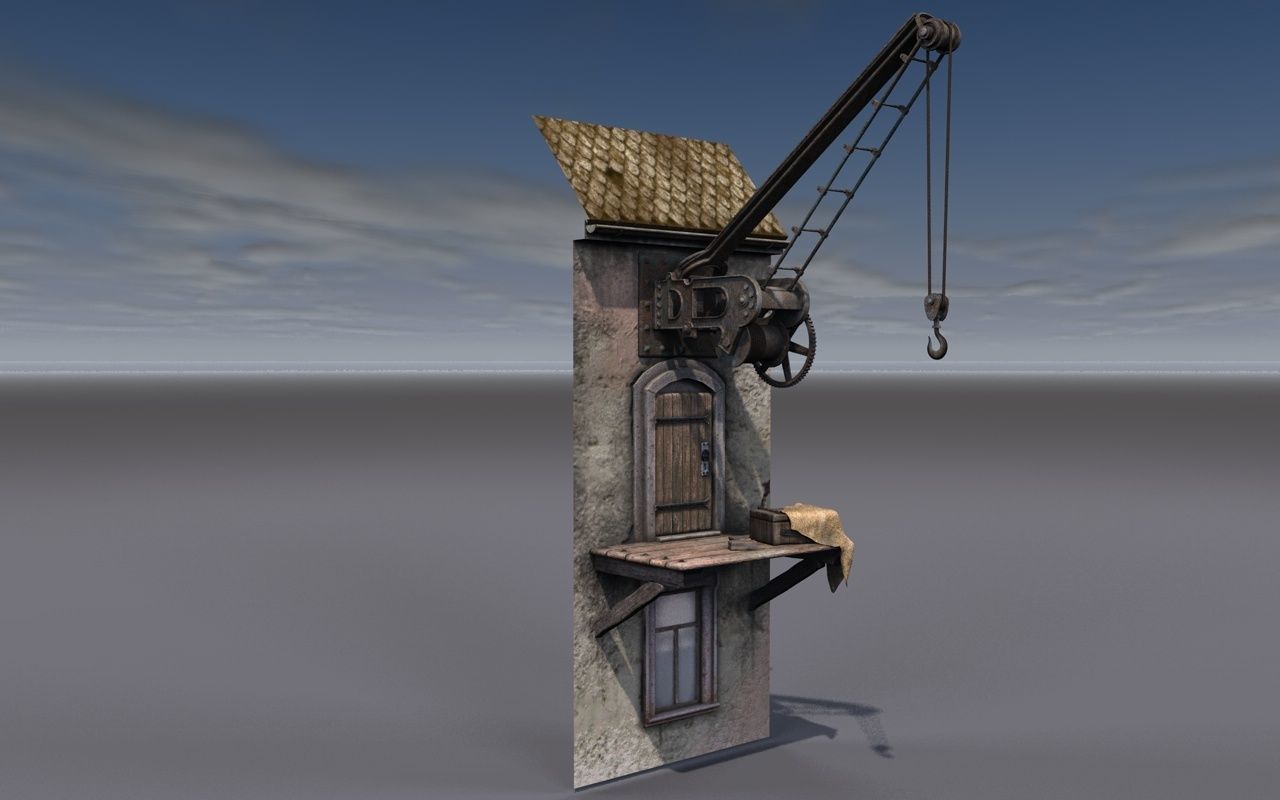Old port crane on the wall 3D model_2