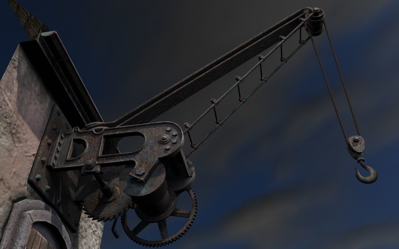 Old port crane on the wall 3D model_5